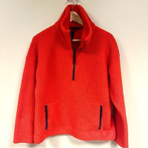 J Crew orange Sherpa polar fleece pullover.  Size S - Picture 2 of 7